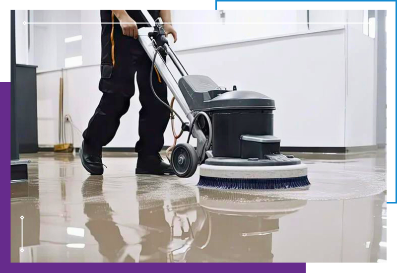 a floor wax machine being used